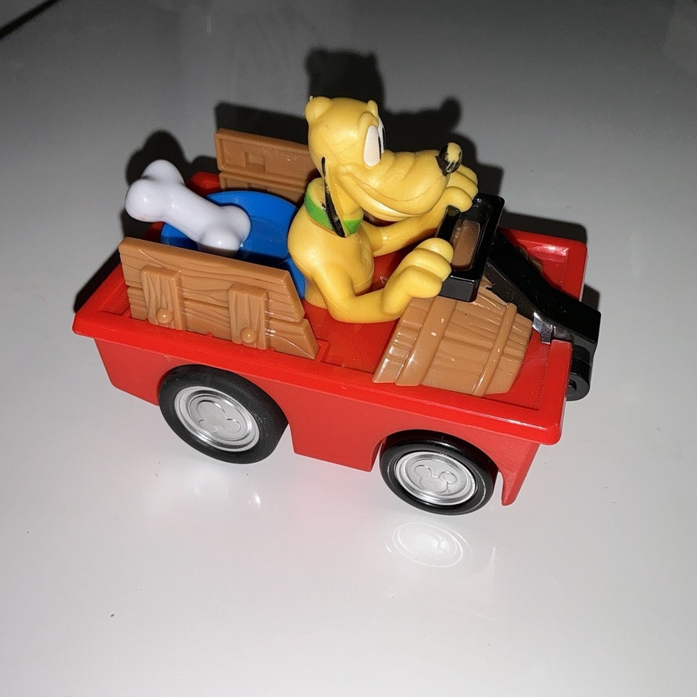 Vintage Disney Pluto Dog Red Car Mickey Mouse Clubhouse Pull Back Roadster Rare